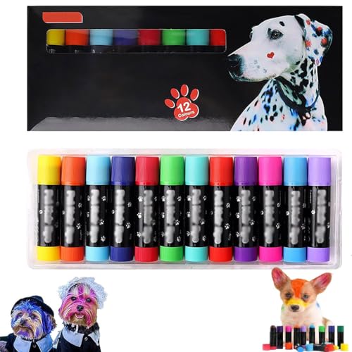 12Farben Pet Hair Dye Pens,2025 Upgrade Washable Dog Hair Dye Markers Pet Grooming Kit,Hundehaarfärbemittel,Temporäre Tierhaarfärbestifte für Hunde,Waschbare Karneval Tierhaarfärbemittel Für Haustier von Keeplus