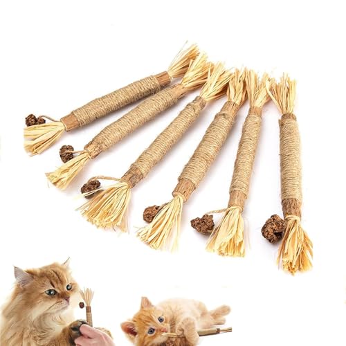 6Stück Nylatails Silvervine Dental Stick, Nylatails Cat Chew Stick, Katzenminze Sticks, Katzen Kauhölzer Silvervine Sticks, Katzen Sticks Matatabi Kausticks Interaktives Katzenspielzeug zur Zahnpflege von Keeplus