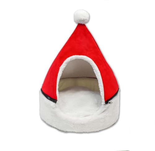 Cat Sleigh Bed, Christmas Sleigh Cat Bed with Non-Slip Bottom, Weihnachtsbaum Katzenhöhle Katzenbett Flauschig, Kuschelhöhle Katzen Kätzchen Hund Kaninchen Schlafsack Katzenzelt für Drinnen (Rot, S) von Keeplus