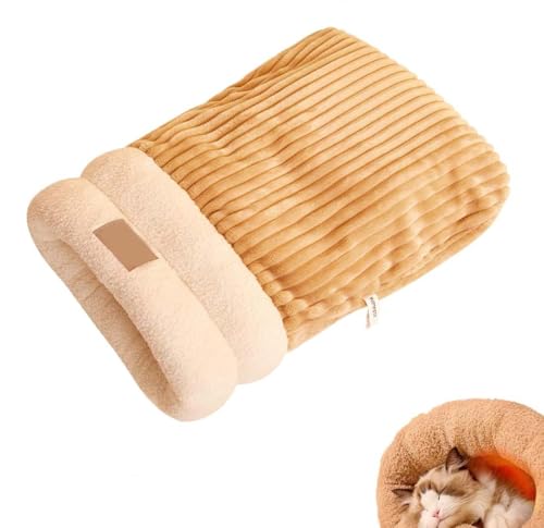 Cat Winter Sleeping Bag, 2024 Best Cat Sleeping Bag for Indoor Cats, Katzenschlafsack Groß Bequem, selbstwärmend Weicher Fleece-Schlafsack für Katzen, Katzen Kuschelhöhle für Welpen (Braun, L) von Keeplus