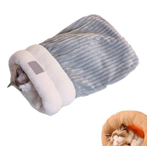 Cat Winter Sleeping Bag, 2024 Best Cat Sleeping Bag for Indoor Cats, Katzenschlafsack Groß Bequem, selbstwärmend Weicher Fleece-Schlafsack für Katzen, Katzen Kuschelhöhle für Welpen (Grau, L) von Keeplus