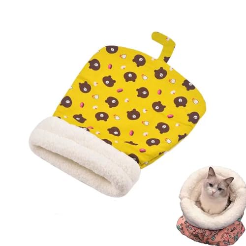 Cat Winter Sleeping Bag, Cat Sleeping Bag for Indoor Cats, Katzenschlafsack Groß Bequem, Katze Schlafsack, selbstwärmtes Katzenbett, weicher Plüsch großer Katzensack, Haustierkuschel Sack (Gelb) von Keeplus