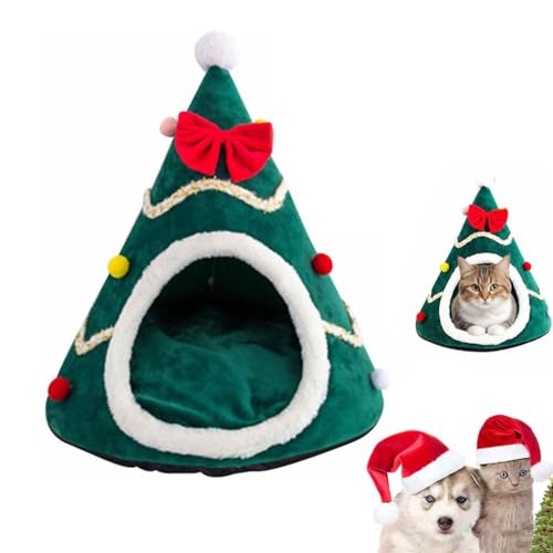 Christmas Bauble Pet Beds, Christmas Ornament Cat Bed, Christmas Tree Cat Bed, Weihnachtsbaum Katzenhöhle - Weihnachten Katzenbett Katzenhaus - Katzenbett Höhle mit abnehmbarem Polster (Grün, L) von Keeplus