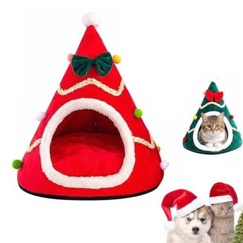 Christmas Bauble Pet Beds, Christmas Ornament Cat Bed, Christmas Tree Cat Bed, Weihnachtsbaum Katzenhöhle - Weihnachten Katzenbett Katzenhaus - Katzenbett Höhle mit abnehmbarem Polster (Rot, L) von Keeplus