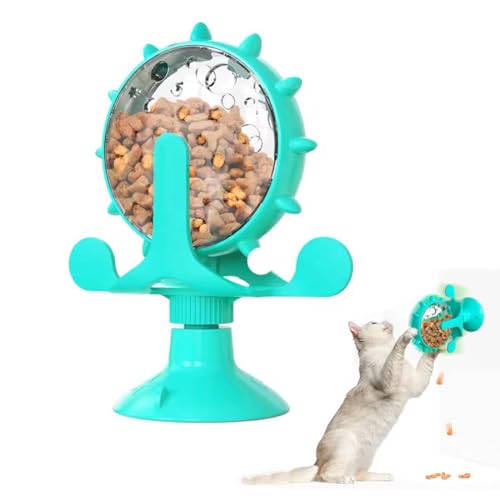 Funny Cat Windmill Turntable Food Leaker, Spinning Windmill Pet Feeding Toy, Windmühle Katzenspielzeug, 360° Drehbar Katzenspielzeug, Haustier Undichtes Spielzeug, Interaktives Katzenspielzeug (Blau) von Keeplus