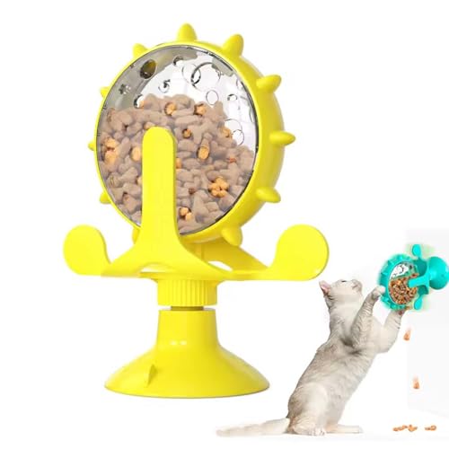 Funny Cat Windmill Turntable Food Leaker, Spinning Windmill Pet Feeding Toy, Windmühle Katzenspielzeug, 360° Drehbar Katzenspielzeug, Haustier Undichtes Spielzeug, Interaktives Katzenspielzeug (Gelb) von Keeplus