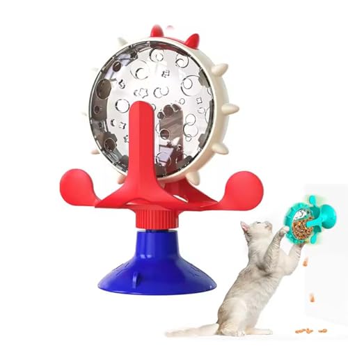 Funny Cat Windmill Turntable Food Leaker, Spinning Windmill Pet Feeding Toy, Windmühle Katzenspielzeug, 360° Drehbar Katzenspielzeug, Haustier Undichtes Spielzeug, Interaktives Katzenspielzeug (Rot) von Keeplus