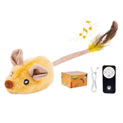 Interactive Cat Toys, Mouse Escaping Mice Squeaky Cat Toys with Extended Feather Tail, Katzenspielzeug, Fellmaus Spielzeug, Interaktives Katzenspielzeug Spielzeug, Katzenminze Maus für Katzen (Gelb) von Keeplus