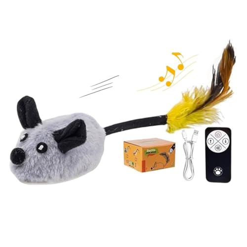 Interactive Cat Toys, Mouse Escaping Mice Squeaky Cat Toys with Extended Feather Tail, Katzenspielzeug, Fellmaus Spielzeug, Interaktives Katzenspielzeug Spielzeug, Katzenminze Maus für Katzen (Grau) von Keeplus