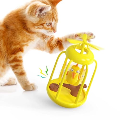 Keeplus Bird in Cage Cat Toy,Bird Cage Cat Toy,Vogel im Käfig Katze Spielzeug,Vogelkäfig Katze Spielzeug,Vogel in einem Käfig Katze Spielzeug,Katzenspielzeug Vogel,Interaktives Katzenspielzeug (Gelb) von Keeplus