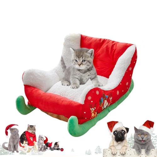 Keeplus Christmas Dog Bed, Christmas Sleigh Dog Bed, Sleigh Dog Bed, Weihnachten Hundebett, Weihnachtsschlitten Hundebett, Schlitten Hundebett, Katzenbett Weihnachten Hundebetten Weich Für Haustier von Keeplus