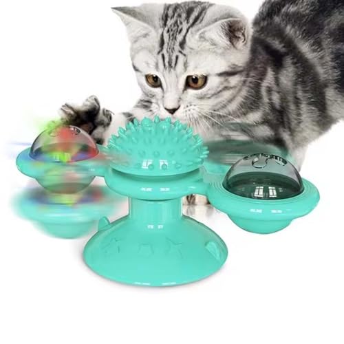 Keeplus Interactive Windmill Cat Toys with Catnip, Windmill Catnip Toys, 3 in1 Katzenminze Ball für Katzen, Interaktive Windmühle Katzenspielzeug, Windmühle Drehbares Katzen Leckerli Spielzeug (Grün) von Keeplus