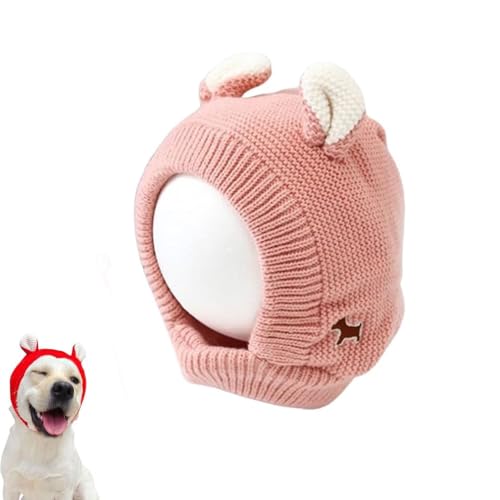 Knitted Hat for Dog, Elastic Warm Ear Protection Knit Hat, Hund Wintermütze, Hundemütze Winter, Süße Katze Wintermütze, Warm Bärenmütze Weich Bequem Verstellbar für Haustiere (Rosa) von Keeplus