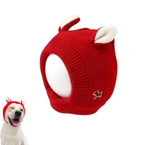 Knitted Hat for Dog, Elastic Warm Ear Protection Knit Hat, Hund Wintermütze, Hundemütze Winter, Süße Katze Wintermütze, Warm Bärenmütze Weich Bequem Verstellbar für Haustiere (Rot) von Keeplus