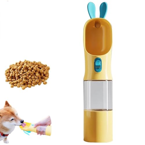 Portable Pet Drinking Water Bottle, Tragbare Haustier Trinkflasche, Hund Katze Haustiere Auslaufsicher Wasserflasche, Hundetrinkflasche für Unterwegs mit Futterbehälter für Hunde Katze (Gelb, 1) von Keeplus