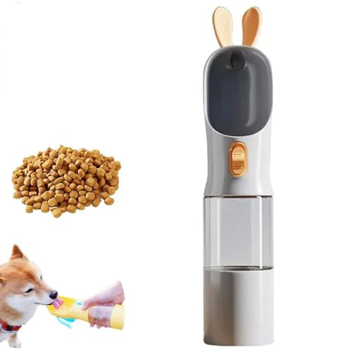 Portable Pet Drinking Water Bottle, Tragbare Haustier Trinkflasche, Hund Katze Haustiere Auslaufsicher Wasserflasche, Hundetrinkflasche für Unterwegs mit Futterbehälter für Hunde Katze (Grau, 1) von Keeplus