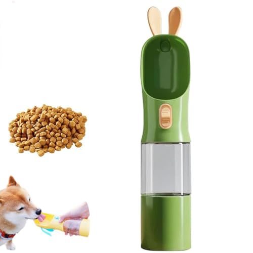 Portable Pet Drinking Water Bottle, Tragbare Haustier Trinkflasche, Hund Katze Haustiere Auslaufsicher Wasserflasche, Hundetrinkflasche für Unterwegs mit Futterbehälter für Hunde Katze (Grün, 1) von Keeplus