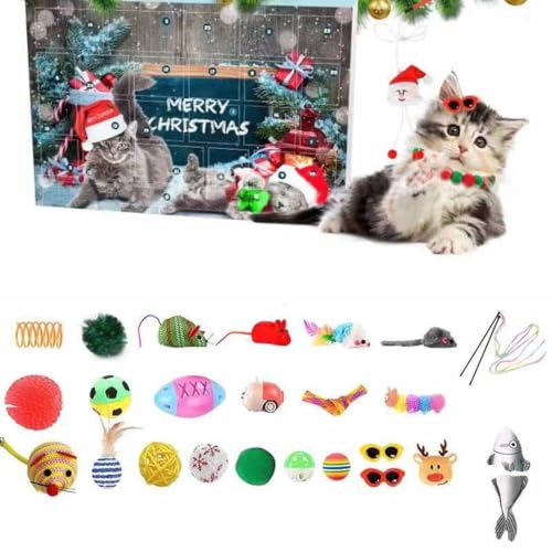 Weihnachts-Countdown 2024 – Adventskalender für Katzenspielzeug, Weihnachtsab Adventskalender 2024, Adventskalender für Katzen, 24Pcs Interaktives Kätzchenspielzeug Katzenhalsbänder für Katzen von Keeplus