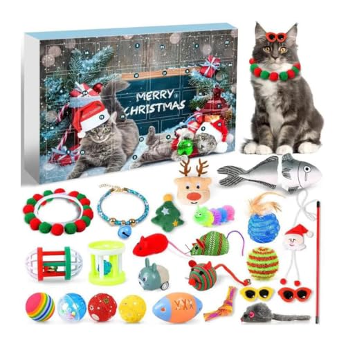 Weihnachtskalender für Katzen, 2024 Cat Advent Calendar 2024 Christmas Countdown Calendar for Kitten Toy,Adventskalender für Katze 2024 Weihnachtskalender 24 Stk Katzenhalsband Katzenspielzeuge von Keeplus