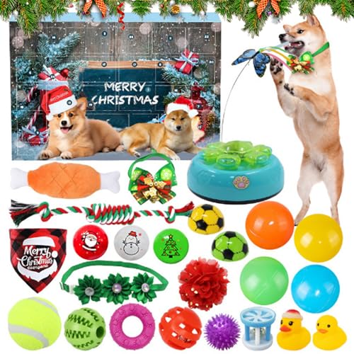 24 Tage Weihnachtshundspielzeug Adventskalender 2024,Interaktives Quietschendes Hundespielzeug Set -Beinhaltet Kauspielzeug Seile Bälle und mehr,Hundehalsband Spielzeug Weihnachten Adventskalender (B) von Keho Keho Kehongdun