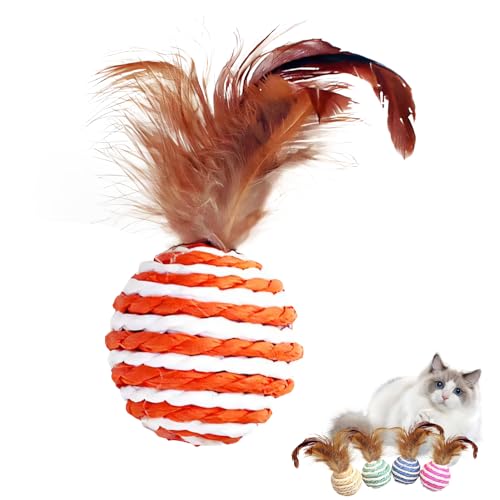 Katzenspielzeug Ball,Hüpfball Wiggly Ball Katze,Lustiges Katzenspielzeuge Interaktives Spielzeug,Katzenbälle Feder Spielzeug Katzen Bälle,Wackelball für Katzen Wurmkatzenspielzeug (Sisalbälle) von Keho Keho Kehongdun