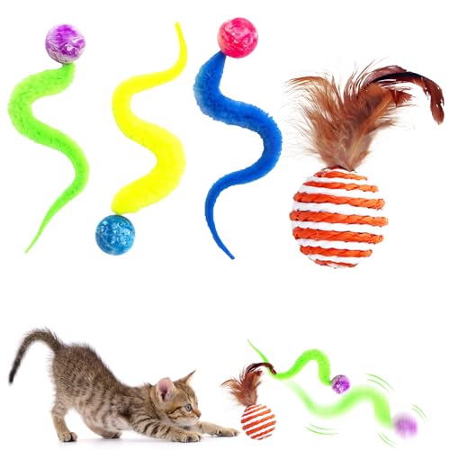 Katzenspielzeug Ball,Hüpfball Wiggly Ball Katze,Lustiges Katzenspielzeuge Interaktives Spielzeug,Katzenbälle Feder Spielzeug Katzen Bälle,Wackelball für Katzen Wurmkatzenspielzeug (Hüpf+Sisalball) von Keho Keho Kehongdun