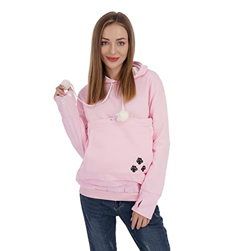 Kei Tomlison Kapuzenpullover, Unisex, große Tasche, langärmelig, Fleece, für Haustiere, Hunde-Halter, Pullover, Pink, Large von Kei Tomlison