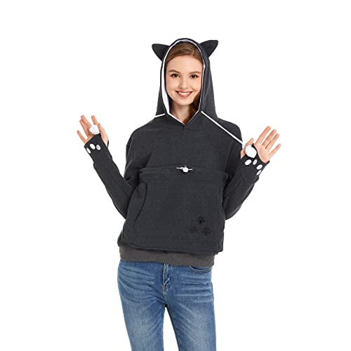 Kei Tomlison Kapuzenpullover, Unisex, große Tasche, langärmelig, Fleece, für Haustiere, Hunde-Halter, Pullover, grau dunkel, Medium von Kei Tomlison