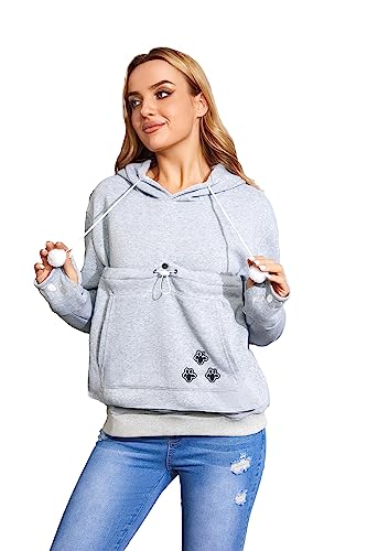 Kei Tomlison Kapuzenpullover, Unisex, große Tasche, langärmelig, für Haustiere, Katzen, Hunde, Sweatshirt, Hellgrau, dick, Größe S von Kei Tomlison