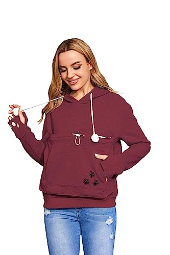 Kei Tomlison Unisex Big Pouch Hoodie Langarm Haustier Hund Halter Carrier Sweatshirt, Weindick, Medium von Kei Tomlison