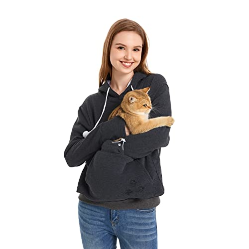 Kei Tomlison Unisex Kapuzenpullover mit großem Beutel, langärmelig, für Haustiere, Katzen und Hunde, Dunkelgrau-dick, Medium von Kei Tomlison