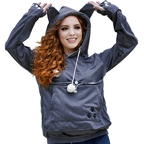 Memonotry Unisex Big Känguru Kapuze Lange Ärmel Haustier Hund Halter Carrier Sweatshirt, Groß, dunkelgrau von Kei Tomlison