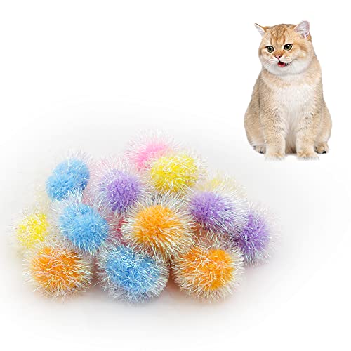 Kelamayi Cat Sparkle Balls, 20 Stück Katzenlieblingsspielzeug Pom Poms Glitter 6 cm Bunte Lametta Balls, Leichtes und mehrfarbiges Katzenspielzeug für den Innenbereich für Haustierkätzchen von Kelamayi