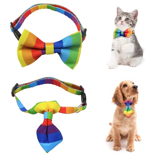 Pride Day Hundekostüm, Welpen-Halstuch, Halsband mit Fliege und Krawatte, 2 Stück, LGBT Regenbogen, verstellbares Hundezubehör für Haustiere, Welpen, Katzen, Party, Verkleidung, Cosplay-Kostüm von Kelamayi