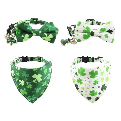 St. Patrick's Day Hundekostüm, Welpenhalsband mit Fliege und Hundehalstuch, verstellbares Zubehör für Haustiere, Welpen, Katzen, Party, Verkleidung, Cosplay-Kostüm, Grün von Kelamayi