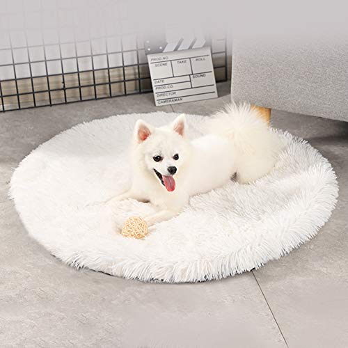 Kelendle 40.6 cm Plüsch-Hundebett-Matte, warm, flauschig, rund, mit rutschfester, wasserdichter Unterseite, bequemer Haustier-Hundehütten-Matte für kleine und mittelgroße Hunde, zum Schlafen (weiß) von Kelendle