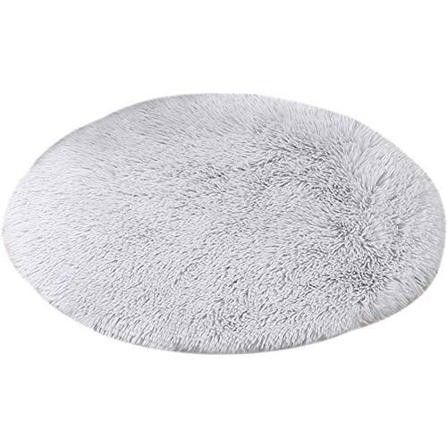 Kelendle 61 cm Plüsch-Hundebett-Matte, warm, flauschig, rund, mit rutschfester wasserdichter Unterseite, weich, bequem, für kleine und mittelgroße Hunde, zum Schlafen (Hellgrau) von Kelendle