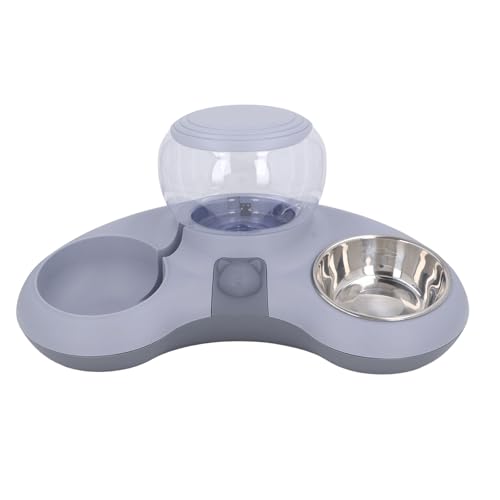 Doppelte Katzennäpfe, Tierfutter- und Wassernapf-Set, erhöhte, geneigte Katzennäpfe mit automatischem Wasserspender für Katzen, kleine Hunde (Gray) von Kelepu