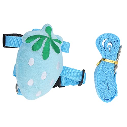 Kaninchen Kleines Haustier Blau Erdbeer Leine Geschirr Brust Rücken Set Niedlich Bequem Gehen Outdoor Nylon (L) von Kelepu