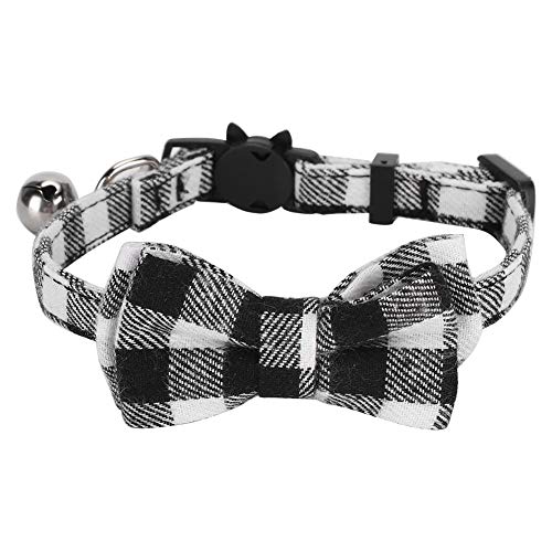 Kelepu Stilvolle Katzenhalsbänder, niedliches Schleifen-Design, Karierte Fliege mit Glöckchen, weiches Tuch für Haustierdekoration und Zubehör (Black and White Checkered) von Kelepu