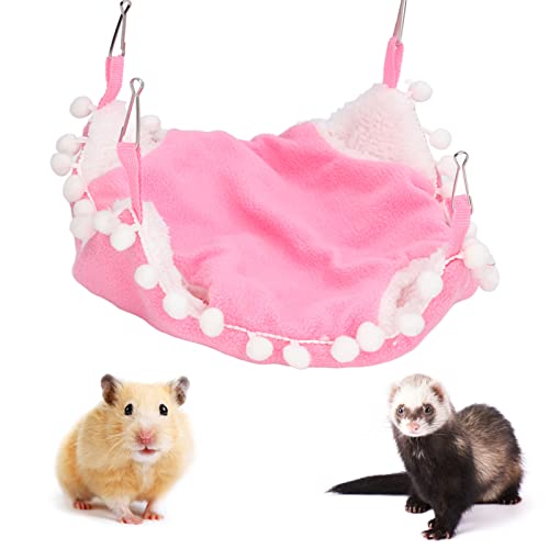 Kelepu Sugar Glider Hängematte, Meerschweinchenkäfig-Zubehör, Bettwäsche, warme Hängehängematte für Papageien, Frettchen, Eichhörnchen, Hamster, Ratten, die schlafen (Large Pink) von Kelepu