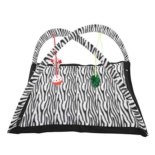 Kelepu Zebra-Print Cat Activity Center, Faltbarer Spielbereich für Katzen und Kätzchen mit weicher Fleece-Matte und Vier hängenden Spielzeugen für Bewegung oder 57,8 x 57,9 cm von Kelepu