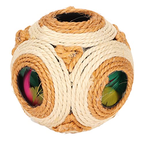 Sisal-Kratzball für Katzen, leuchtende Farben, interaktives Schleifklaue, kratzfestes Spielzeug mit Feder, 12 cm von Kelepu