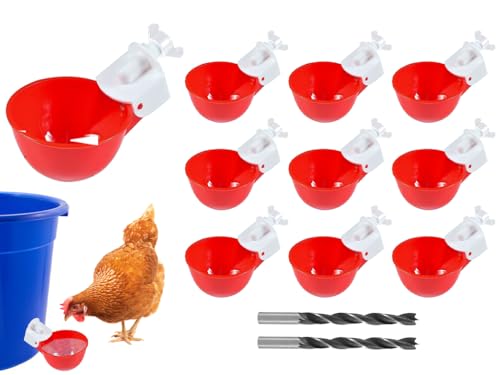 Kellegour 10 PCS Hühnertränke Hühnerwasserspender,Geflügeltränke-Set,Automatische Geflügeltränke Set,DIY Hühnerwasserbecher,Automatischer Hühnertrinker mit 2 Bohrer,für Huhn,Ente,Gans,Pute,Taube(Rot) von Kellegour