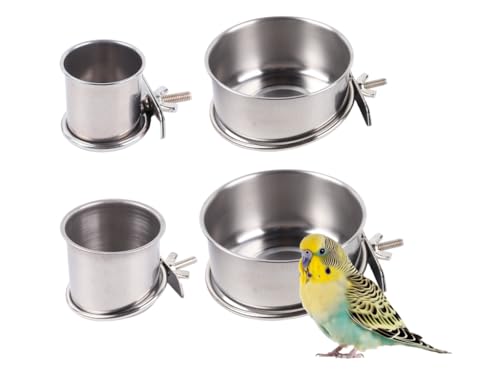 Kellegour Edelstahl Vogelnapf,4 Stück Papageien-Futterbecher,Set Edelstahl Vogel Futternapf zum Einhängen,Edelstahlnapf mit Halter Wellensittich Zubehör,Käfigschalen mit Klemmhalter für Vogel Papageie Kellegour Edelstahl Vogelnapf,4 Stück Papageien-Futterbecher,Set Edelstahl Vogel Futternapf zum Einhängen,Edelstahlnapf mit Halter Wellensittich Zubehör,Käfigschalen mit Klemmhalter für Vogel Papageie von Kellegour