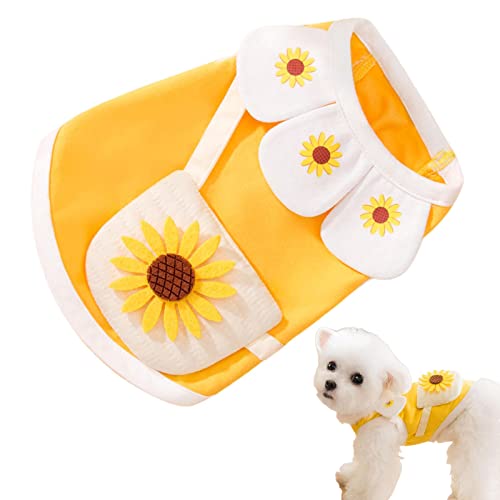 Hunde-T-Shirt, niedliche Sonnenblumen-Schulranzen, Hundeweste, zweibeinige Baumwoll-T-Shirts, kleine Welpen, dünne Kleidung, weich, atmungsaktiv, Katzenkleidung für Frühling und Sommer Keloc von Keloc