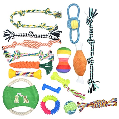 Hundespielzeug aus Seil, interaktives Spielzeug für Welpen, interaktives unzerstörbares Kauspielzeug gegen Langeweile, Welpen, Zahnen für die Zahnreinigung, 17 Stück Keloc von Keloc