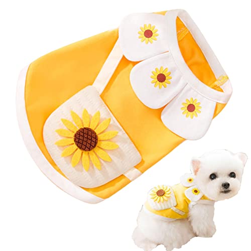 Shirts für Hunde – Schöne Sonnenblume Hund T Shirts Baumwolle Weste mit Schulranzen | Sommer Frühling Welpen Kleidung Tops Weiche Haustierbekleidung für kleine Hunde Katzen Outfits Kostüm Keloc von Keloc