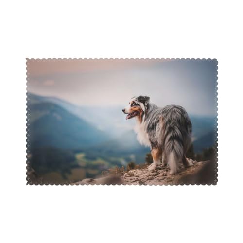 Australian Shepherd Berge Aussie Haustiere Hunde, 6er Set Tischsets Waschbar Platzsets für Esstisch Hitzebeständig Tablettmatten 30x45cm von KemEng