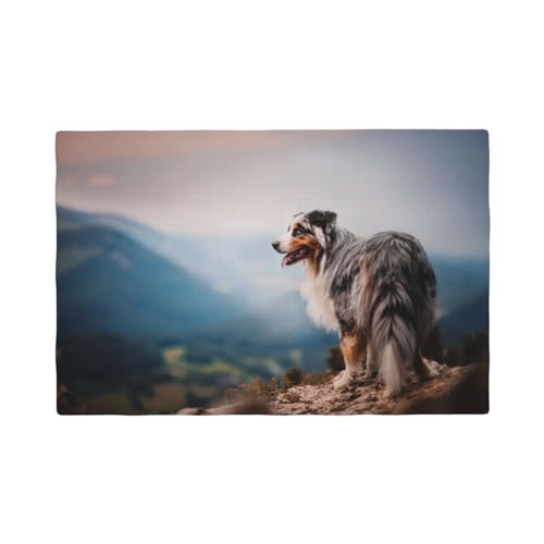 Australian Shepherd Berge Aussie Haustiere Hunde,Tischsets aus Leinenimitat, 6er-Set, waschbar, hitzebeständig, Tablettunterlage, 30 x 45 cm von KemEng